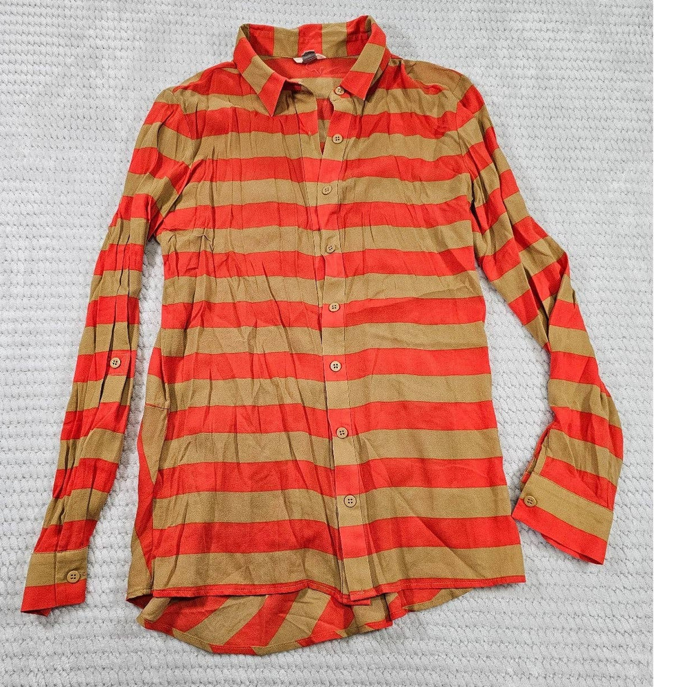 Fossil Shirt Womens XS Button Down Striped Silk
